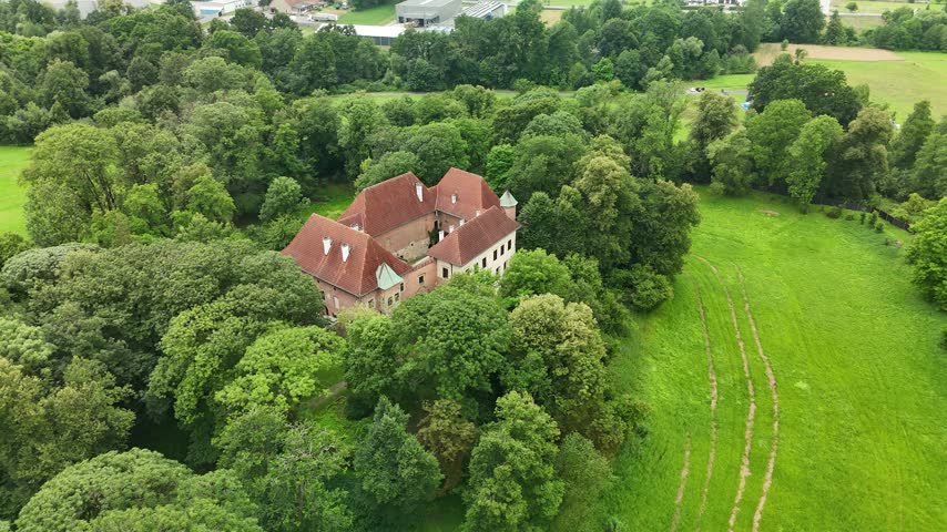 Aerial view of Debno Castle, a well-preserved medieval fortress in Lesser Poland, Poland

