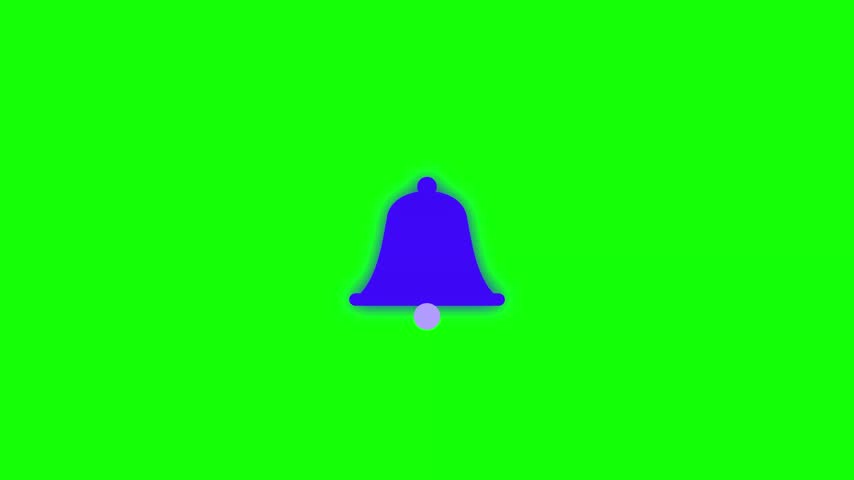 A purple notification bell icon featuring a red notification badge with the number one, set against a vibrant green screen background for easy chroma keying.