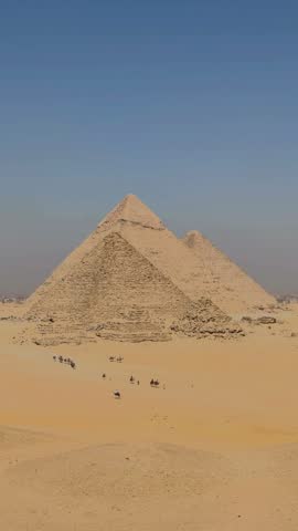 Pyramid of Khafre and The Great Pyramid in the background in Giza. Cairo, Egypt. Ancient mystical Wonders of the World