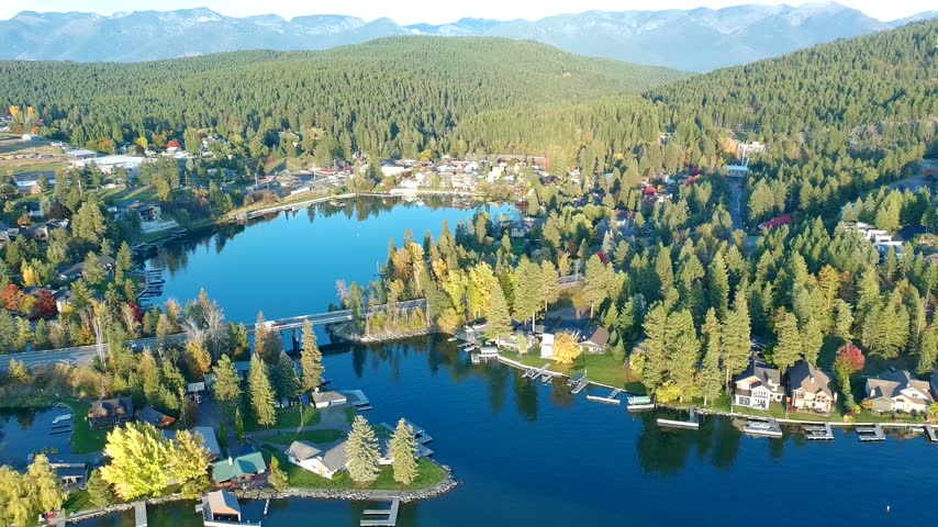 Bigfork Bridge Aerial Autumn Lake View