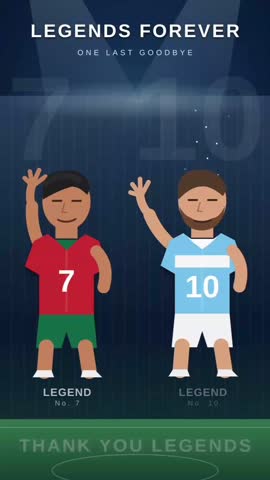  Two Legends football players waving goodbye in a floodlit stadium, farewell tribute, vertical video