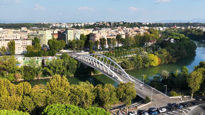 The Ponte della Musica over the Tiber River in Rome, Italy.
The bridge connecting the Flaminio district to the Foro Italico complex.