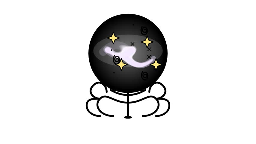 Magic crystal ball vector illustration with stars and galaxy design on dark stand isolated on white background.