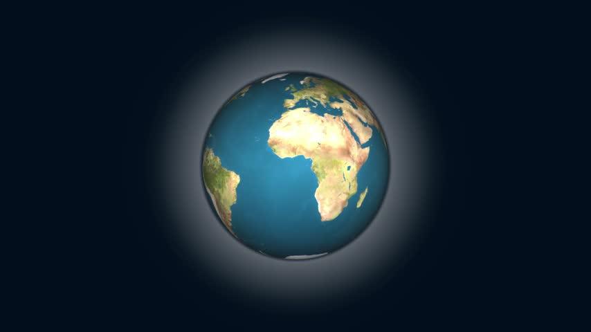 Earth globe animation showing Americas. Earth globe planetary visualization in space. Earth globe global geography and science graphic on black background.