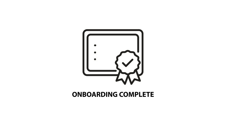 Onboarding Complete Icon with Certificate and Checkmark Badge for New Employee Orientation, Training Completed and Hiring Success Vector Illustration.