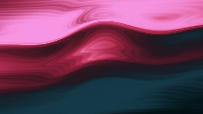 4K seamless loop animation of layered pink, rose and burgundy currents drifting above deep teal and navy gradients. Broad horizontal waves merge into soft liquid strata with satin-like highlights, subtle refraction and slow continuous motion.