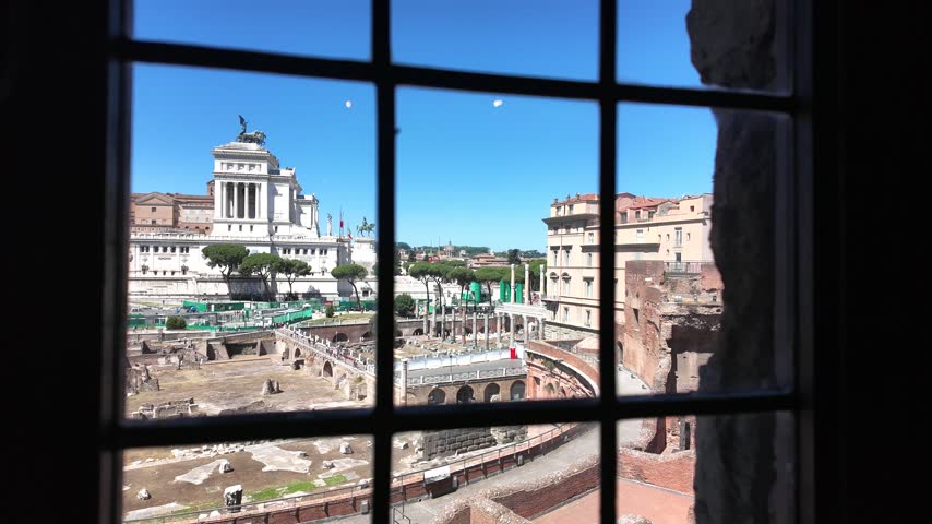 Cinematic View Of Monument To Victor Emmanuel II Framed Through An Old Window