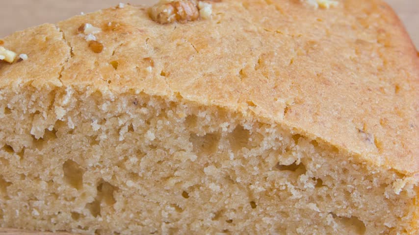 piece of homemade cake with walnuts
