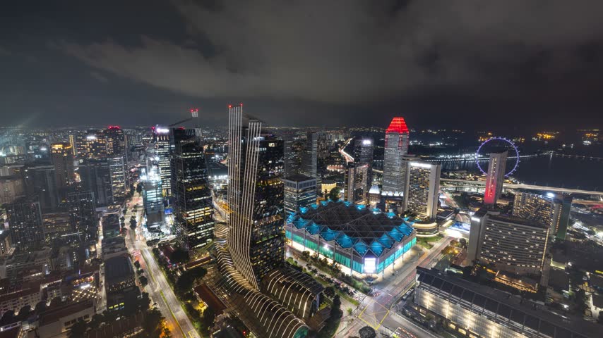 Time lapse of the Singapore skyline at night.
