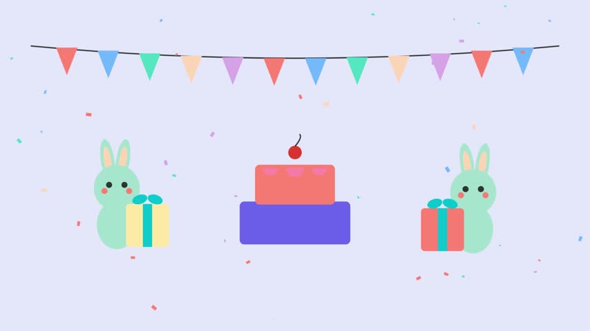 Cartoon bunnies with birthday cake