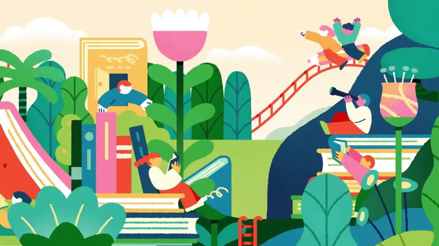 Vibrant, flat vector artwork depicting a joyful outdoor adventure. Features a playful color palette and simplified shapes, perfect for children