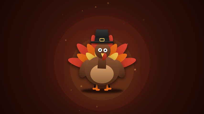 A premium, textless 10-second seamless loop featuring a cute and elegant Thanksgiving turkey vector icon. Features a satisfying squish-and-squash bounce animation, waddling, wing flapping, and a cozy