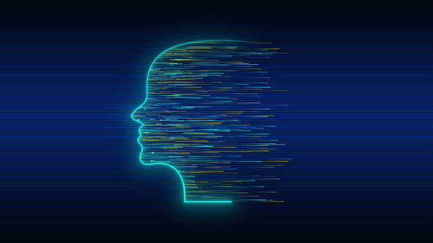 Head emerges from particles data lines field