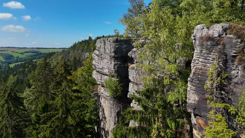 Aerial view of the Black Hills in South Dakota, USA. Rocks, mountains, and forest.