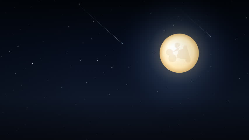 Romantic couple silhouette on full moon against starry night sky