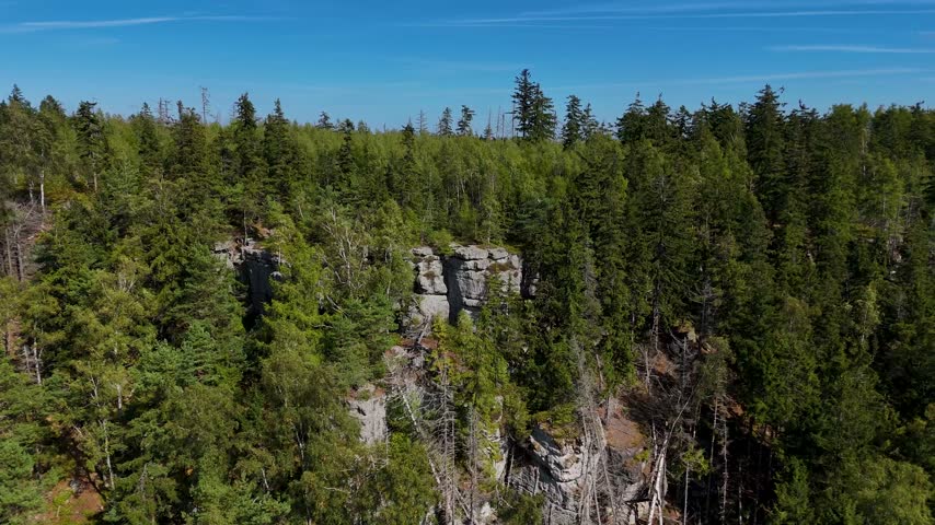 Aerial view of the Black Hills in South Dakota, USA. Rocks, mountains, and forest.