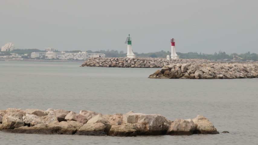 Entrance to the Grau-du-Roi harbor on the Mediterranean Sea
