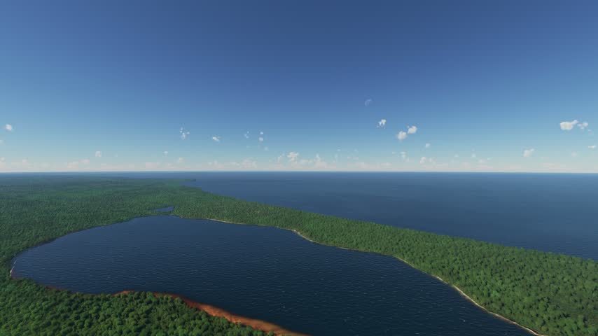 3D - Aerial drone view of Pictured Rocks National Lakeshore. Michigan. United States