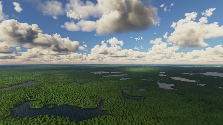 3D - Aerial shot of forests and lakes in the Boundary Waters. Minnesota. United States