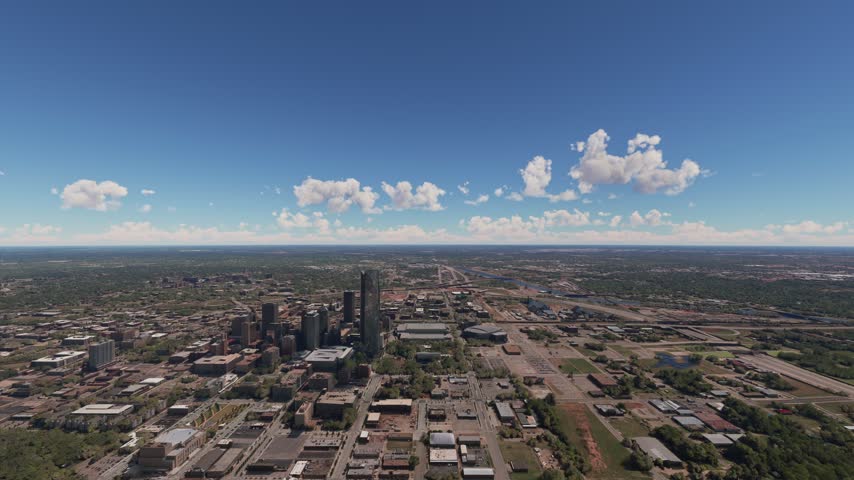 3D - Aerial shot of Oklahoma City and the Oklahoma River. Oklahoma. United States