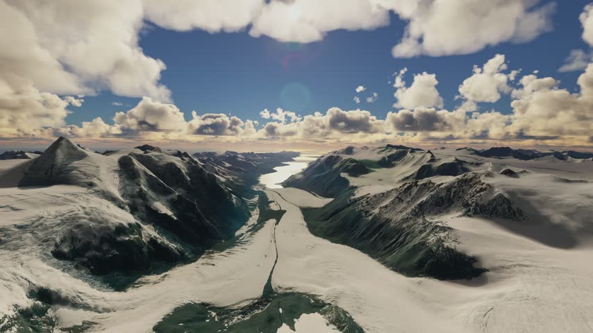 3D - Aerial drone shot of glaciers and fjords in Kenai Fjords National Park. Seward. Alaska. United States