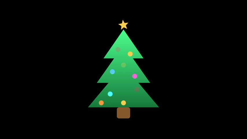 Minimalist Vector Illustration Of A Stylized Christmas Tree With Colorful Ornaments And A Yellow Star On Top Against A Solid Black Background