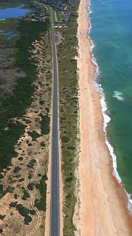 Highway Running Along The Narrow Barrier Islands Of The Cape Hatteras National Seashore In North Carolina