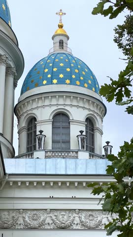 Saint Petersburg. Russia. Trinity-Izmailovsky Cathedral with blue domes. Architectural monument. Cathedral of the Holy Life-Giving Trinity of the Izmailovsky Regiment of the Life Guards. 4К