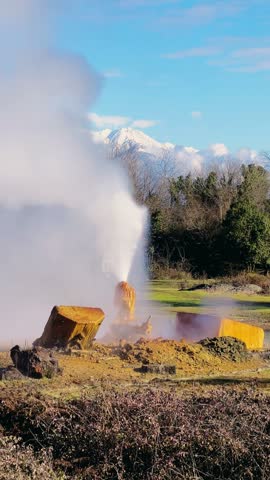 Healing thermal springs in Abkhazia. A hot hydrogen sulfide spring and an open-air geyser with a swimming pool. A source of thermal mineral water near Ochamchira.