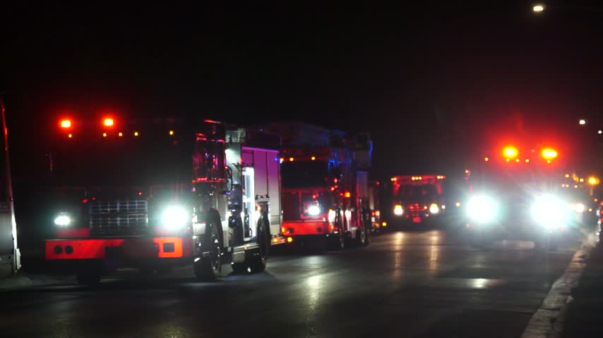 Ontario firetrucks with smoke and lights