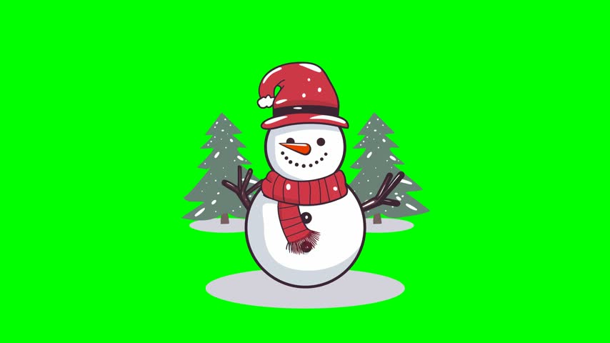 Animated snowman with red hat and scarf on green screen