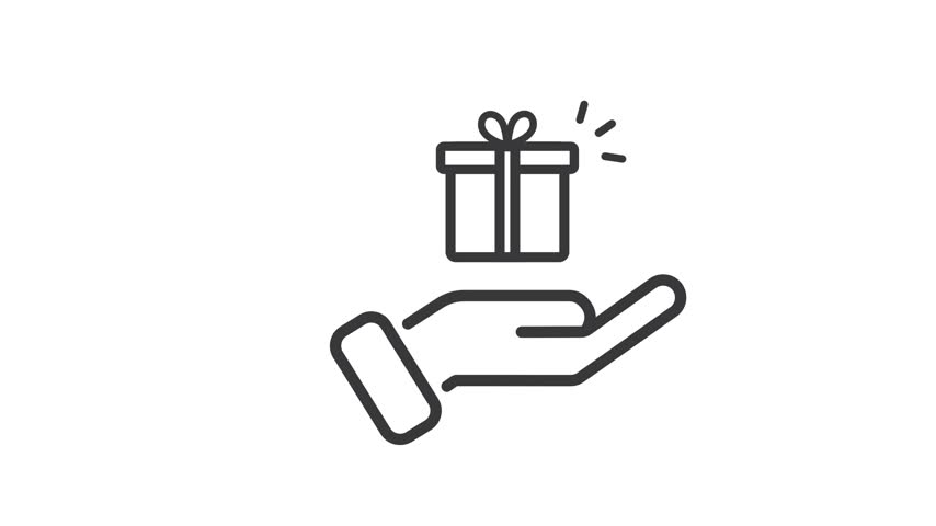 Hand holding package, video, icon, vector.