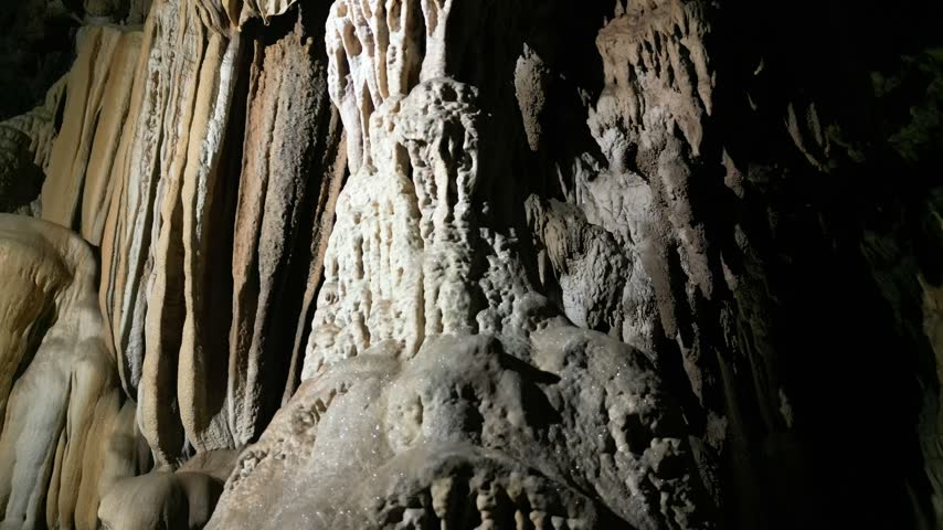 Limestone Cave Interior with Stalactites and Stalagmites