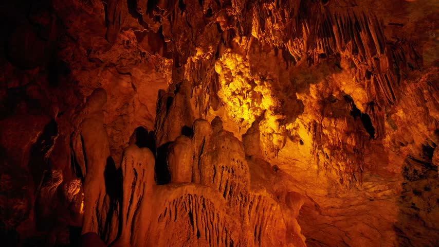Limestone cave interior with warm lighting