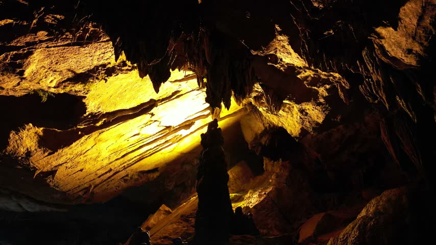Limestone cave interior with dramatic lighting