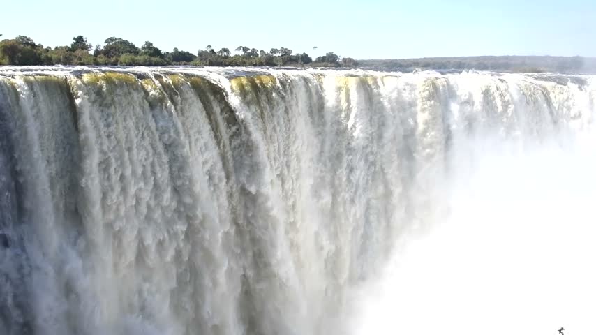 Close up shot of the Majestic Victoria Falls in Zimbabwe