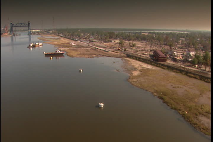 View of the coastline and deserted cityscape  in New Orleans after Hurricane Katrina (October 2005)