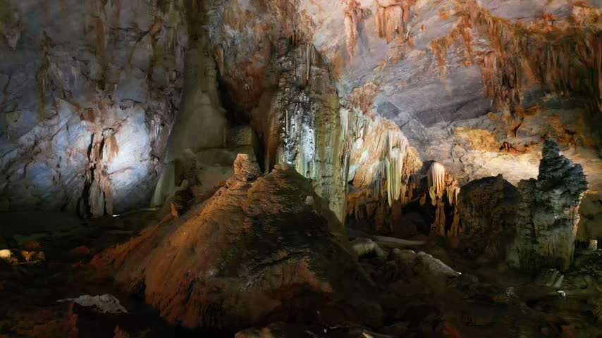 Stunning limestone cave interior with stalactites and stalagmites