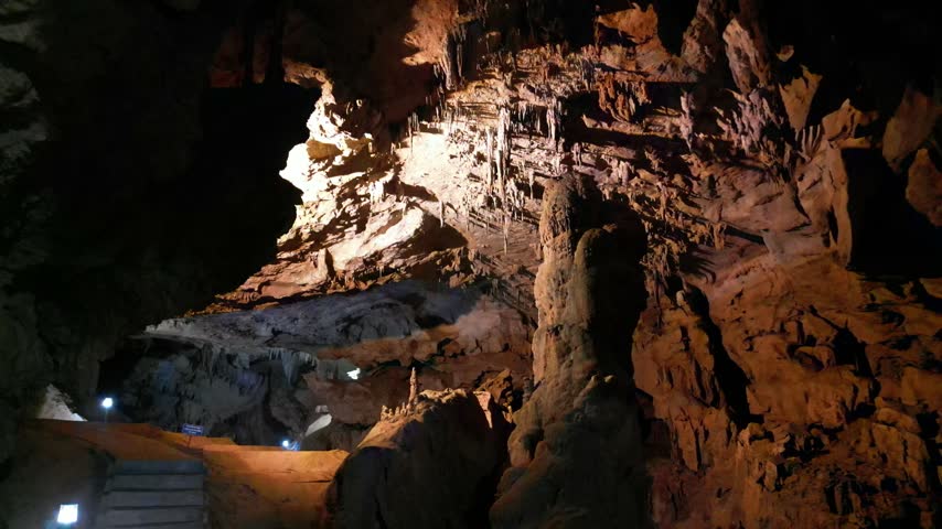 Limestone cave with stalactites and rocky formations