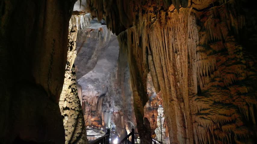 Stunning limestone cave interior with stalactites and stalagmites