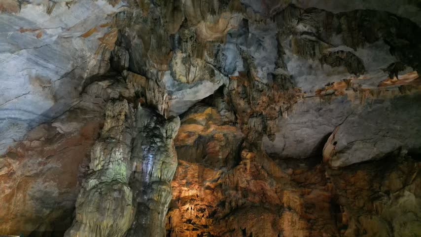 Stunning Limestone Cave Interior with Stalactites and Stalagmites