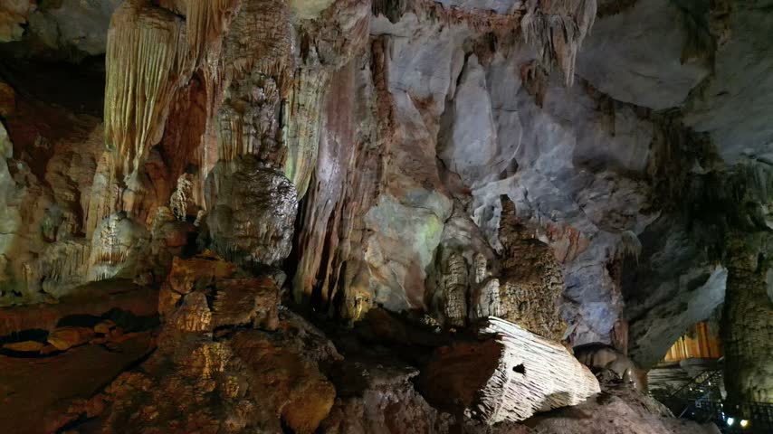 Stunning Limestone Cave Interior with Stalactites and Stalagmites