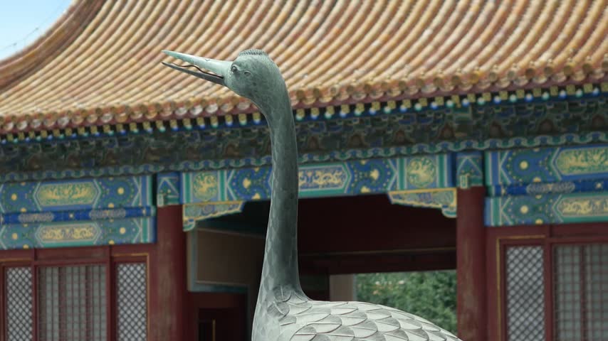 Bronze Crane Statue in the Forbidden City, Beijing, China