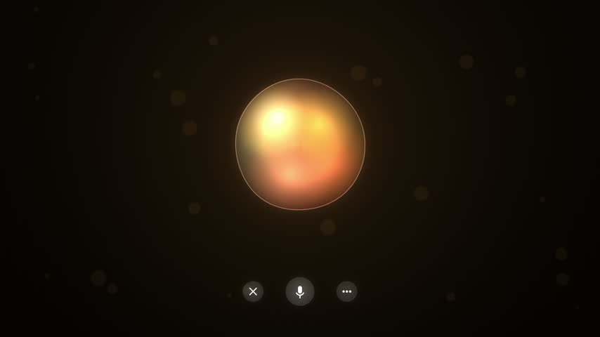 Golden AI voice assistant orb pulses as it listens and speaks, mic button below, seamless loop