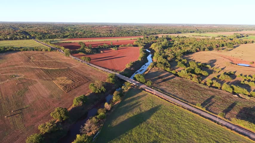 52-Week Chronological Drone Sequence - Bridge 2 Forward Push - Week 44 (Oklahoma Rural Landscape, Autumn Fall Harvest, Late September)