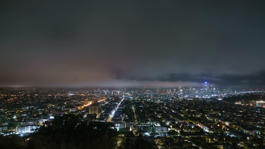 San Francisco When Fog Meets City Lights Night Time Lapse California USA
