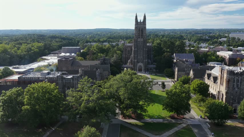 A modern glass wing sits beside Duke Chapel