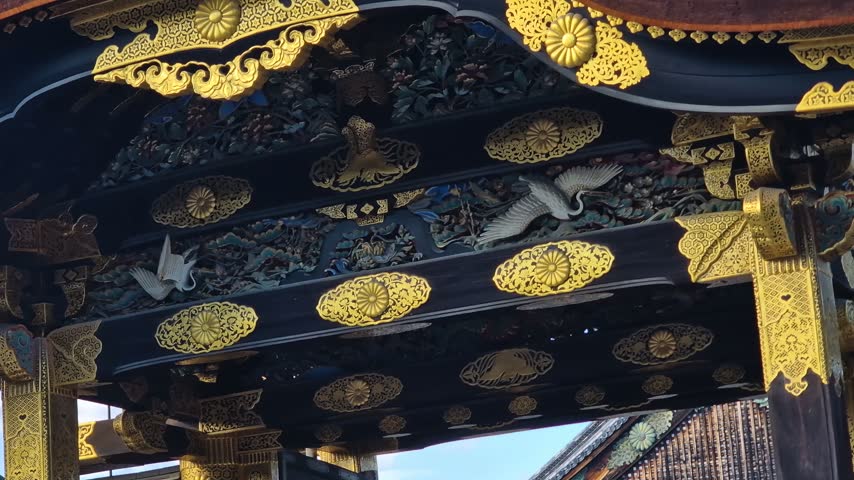 Grand East Gate of Ninomaru Palace and Nijo Castle Complex in Kyoto, Japan, Close Up