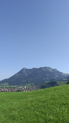 mountains, alps, field, grass, village