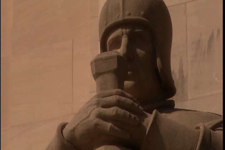 CU figure of knight in armor from the statue, The Patriots by Lorado Taft in Baton Rouge, Louisiana.